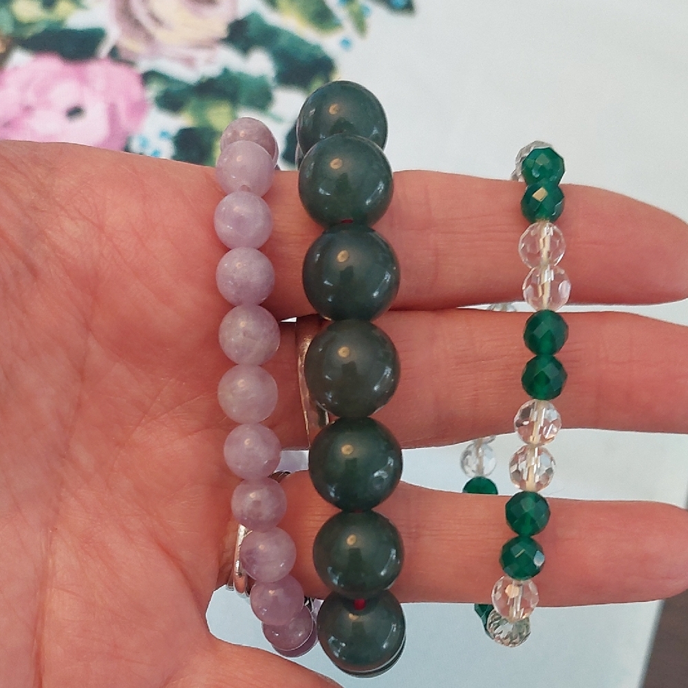 Elegant Green and Purple Beaded Bracelet Set